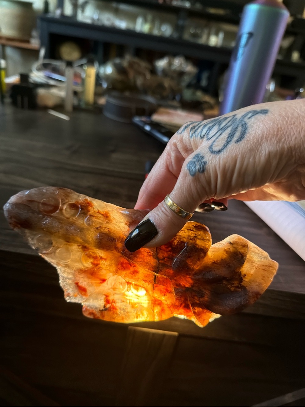 Large 7.5” Fire Quartz Octopus Carving - 1.2 lbs..